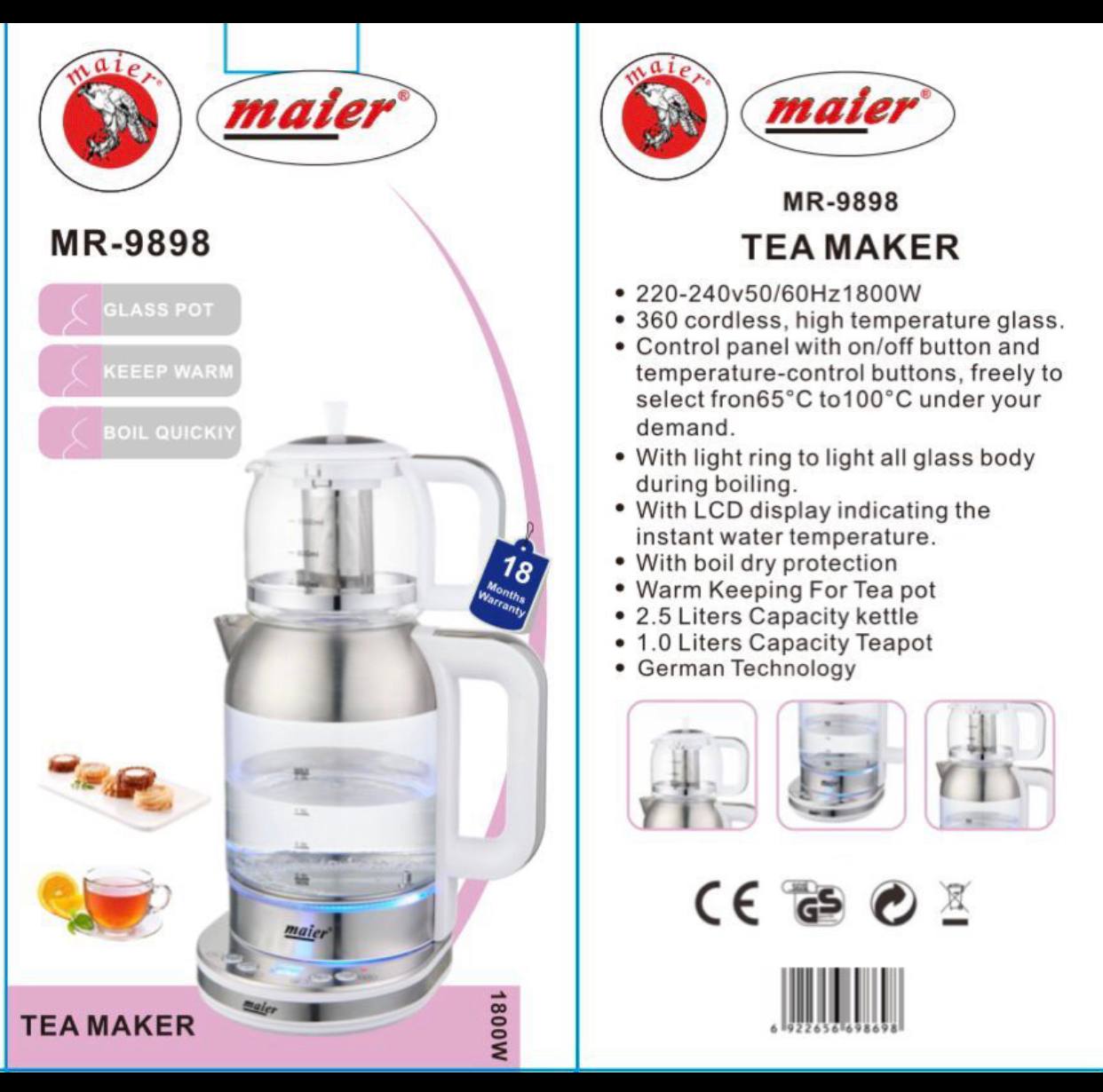چای ساز روی هم با صحفه مانیتور دیجیتال تمام حرفه ای مایر مدل 9898